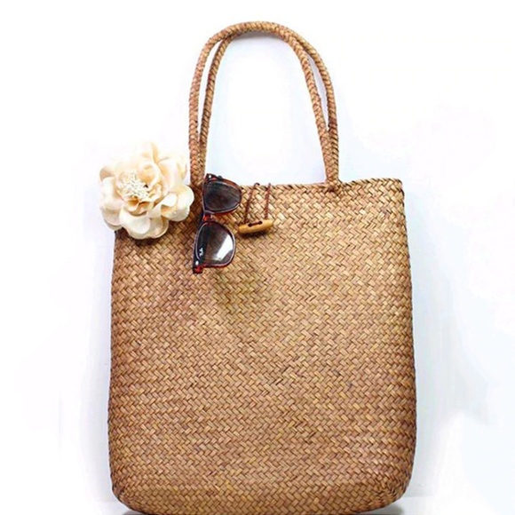 Large Woven Straw Tote Bag Shopping Handbag - Picture 4 of 8